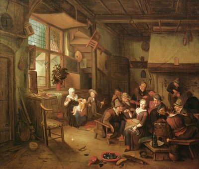 Interior with peasants drinking by Richard Brakenburgh